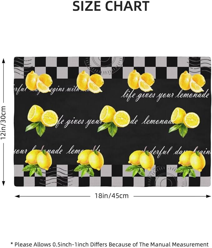 Lemon Kitchen Table Placemats Set of 4 Vintage Black White Checkered Summer Fruit Print Placemat Indoor Outdoor Party Home Desktop Dining Room Decor 12x18 Inch