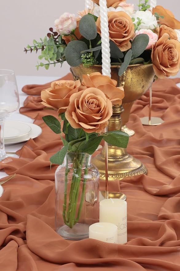 50pcs Roses Artificial Flowers Terracotta Fake Roses Flowers with Long Stems Silk Flowers for Wedding Bouquet Centerpices Decorations Party Bridal Baby Shower Home Decor