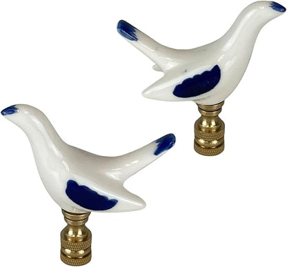 Royal Designs, Inc. Porcelain Bird Finial for Lamp Shade, Polished Brass, Blue & White, Pack of 2