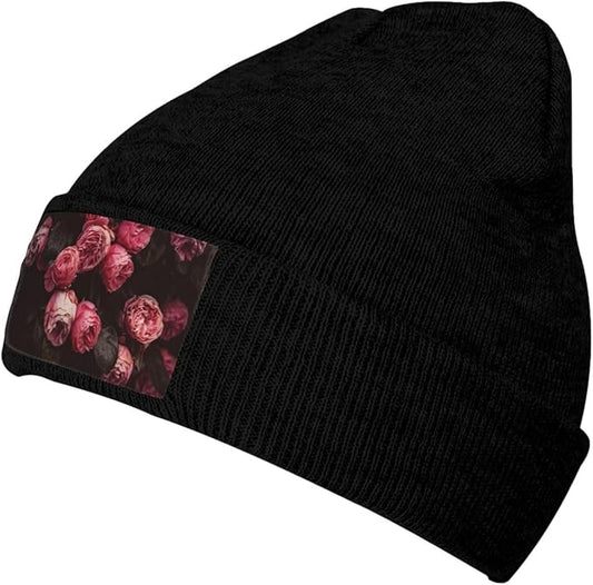 Cute Rose Beanie Hat Rose Beanie Cap Rose Flower Knitted Beanies Flower Knit Hats Winter Hat for Women Men