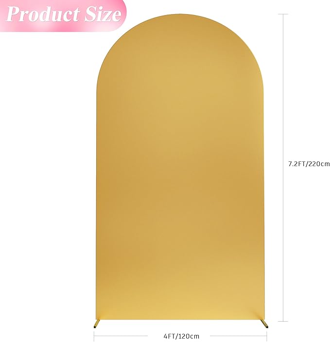 Wokceer Wedding Arch Cover 7.2FT Spandex Fitted Wedding Arch Stand Covers Round Top Chiara Arch Backdrop Cover for Birthday Party Ceremony Banquet Decoration Gold