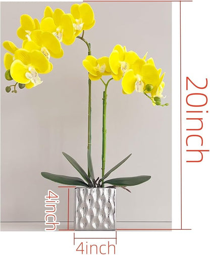 Artificial Orchids Silver Vases Orchids Artificial Flowers Yellow Orchid Height 20 inches