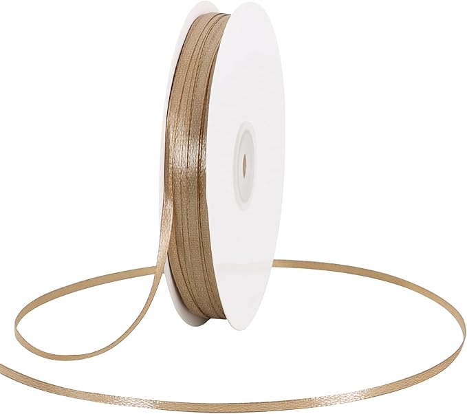TONIFUL 1/8 Inch x 200 Yards Champagne Gold Thin Solid Satin Ribbon Giant Spool Double Face Ribbons for Crafts Hanging Tags Invitation Card Balloons Bouquet Hair Gift Wrapping Party Decoration