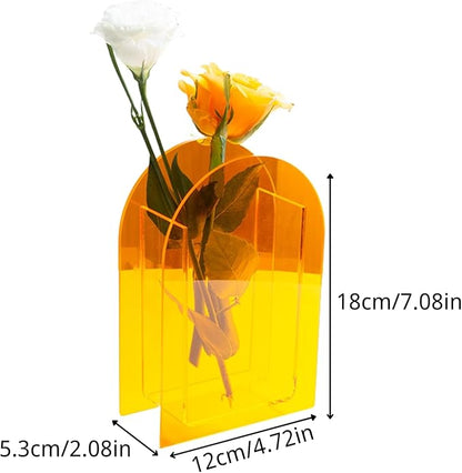 Acrylic Arch-Shaped Vase in Vibrant Orange, Colorful Modern Centerpiece for Home Decor, Dining Table, or Office Display (Arch Style)