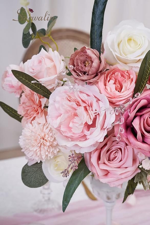 Serwalin Artificial Pink Flowers Spring Roses Silk Fake Flowers for DIY Wedding Bridal Bouquets Cake Flower Baby Shower Table Centerpieces Arrangements Decoration