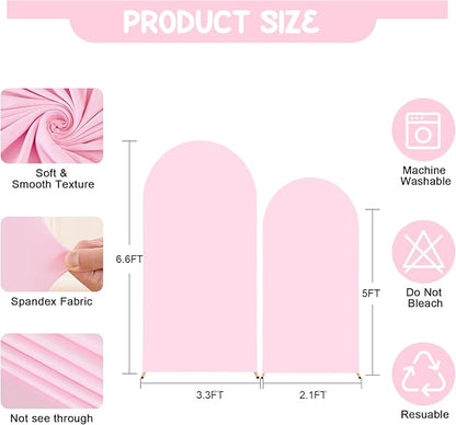 Baby Pink Arch Backdrop Covers - 6.6FT, 5FT Spandex Fitted Wedding Arch Stand Covers Round Top Chiara Stretchy Arch Backdrop Cover for Wedding Birthday Party Decoration
