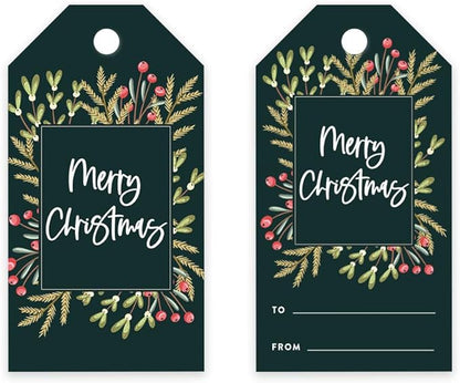 Andaz Press Christmas Holiday Season Classic Gift Tags, Merry Christmas to from Classic Favor Tags, Christmas Square Wreath Design, for Holiday Events, Parties, and Favors, 60-Pack