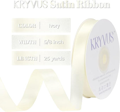 Ivory Satin Ribbon, Double Faced 5/8 Inch X 50 Yards Ivory Ribbon, Premium Satin Ribbon for Gift Wrapping, Crafts, Hair Bow Making, Sewing, Flower Bouquet, Wedding Party Decor