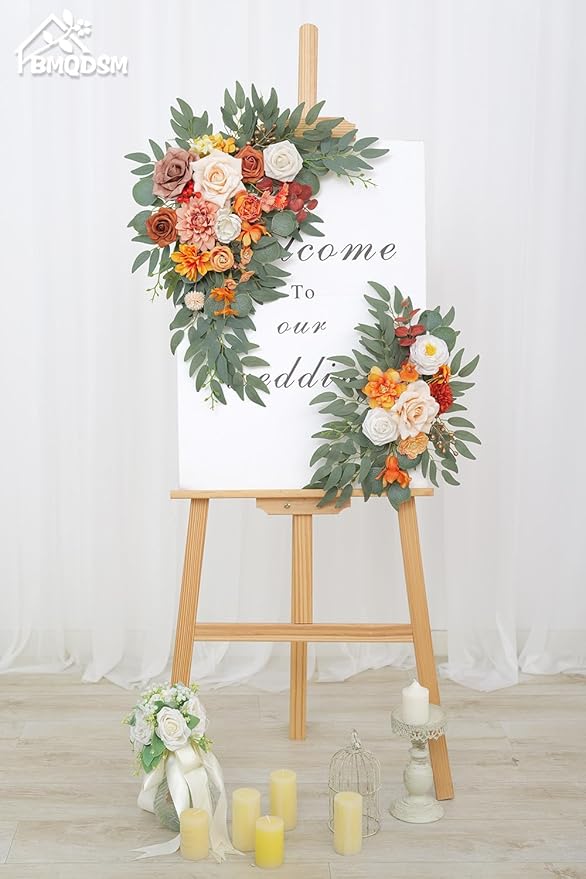 Faux Flowers Wedding Arch Flowers Kit(Pack of 2) for Wedding Decor Ceremony Reception Backdrop Thanksgiving Halloween Party Decoration (Orange)