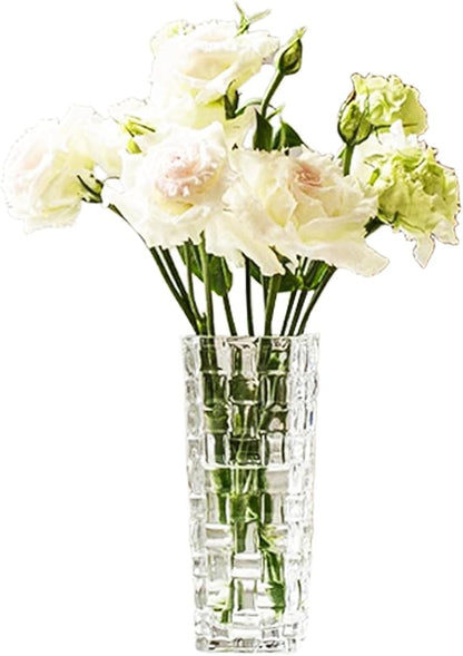 Clear Glass Vase for Flowers Square Embossed Rectangle 6in High Glass Bud Vases Small Vase for Flowers Plant Terrarium Candle Holder Water Glasses for Wedding Centerpiece Office Table, Rattan