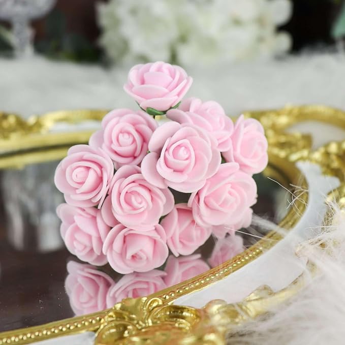 Efavormart 48 Roses | 4" Tall Pink Real Touch Artificial DIY Foam Rose Flowers with Stem, Craft Rose Buds