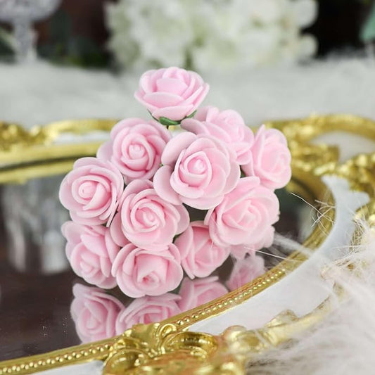 Efavormart 48 Roses | 4" Tall Pink Real Touch Artificial DIY Foam Rose Flowers with Stem, Craft Rose Buds