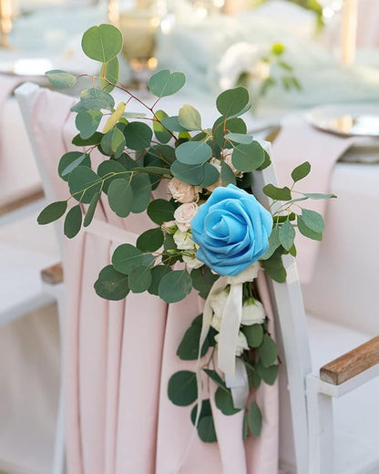 JOYLEX Artificial Flowers Realistic Roses, 25pcs Light Blue Real Looking Fake Roses with Stem for DIY Wedding Bouquets Centerpieces Bridal Shower Party Home Romantic Decorations (25pcs, Light Blue)