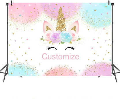 Mocsicka Custom Rainbow Unicorn Backdrop for Girls Birthday Baby Shower Party Personalized Unicorn Backdrop Customize with Name and Photo Party Decorations