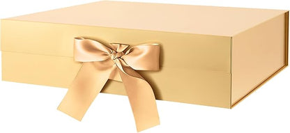 GREEN BEAN Large Gift Box with Lid for Present 13x9.7x3.4 Inches, Gold Magnetic Luxury Gift Box with Ribbon, Christmas Bridesmaid Proposal Gifts Box (Glossy Gold)