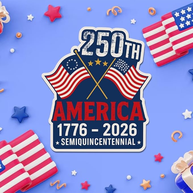 HANDICHI Design 5-Pack 5 Inch USA 250th Anniversary Stickers, Waterproof Patriotic Vinyl Decals with American Flag (1776–2026)