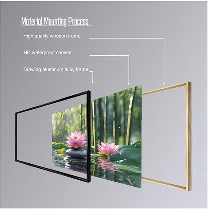 Ethereal pink lotus on obsidian Sunlit bamboo forest with sparkling water drops Poetic nature inspired wall art for tranquil homes and mindful spaces 8x12in Metal blackFramed