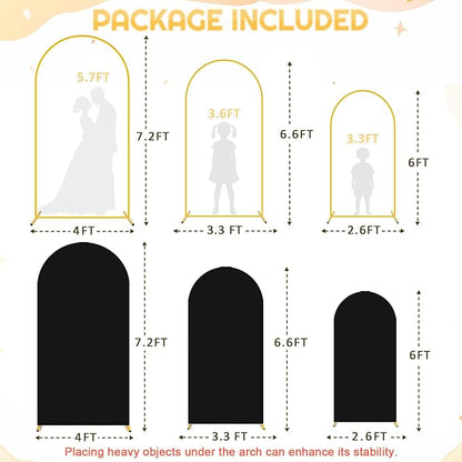 FUHSY Metal Arch Backdrop Stand and Cover Set - 6FT, 6.6FT, 7.2FT - Black - Wedding, Baby Shower, Party - Metal & Spandex
