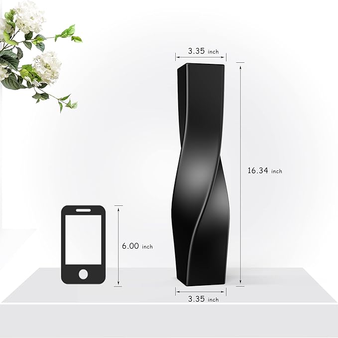 Tall Vase On Floor, 16.34" Twisted Geometric Flower Vase for Home, Living Room, Flower Centerpieces, Shelf, Table, Decor, Creative Unique Decorative Vases