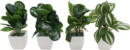 FABULETTA Artificial Potted Plants Set of 4 Small Faux Greenery for Indoor Home Decor, Realistic Plastic Mini Plants for Living Room, Bedroom, Kitchen, Office Shelves