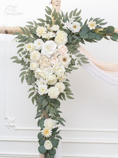 Faux Flowers Arch Flowers with Drapes (Set of 4) Wedding Decor and Wedding Arch Draping Artificial Flower Arrangements Decorations for Reception (White)