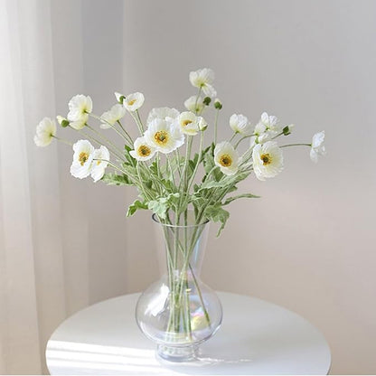 2 Pcs Artificial Fake Flowers Plants Poppies Silk Flower Arrangements Wedding Bouquets Decorations Plastic Floral Table Centerpieces for Home Kitchen Garden Party Decor Approx 23.6" High - White