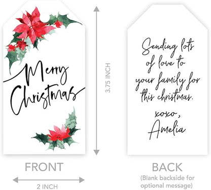 Andaz Press Christmas Holiday Season Classic Gift Tags, Merry Christmas to from Classic Favor Tags, Poinsettia Design, for Holiday Events, Parties, and Favors, 60-Pack