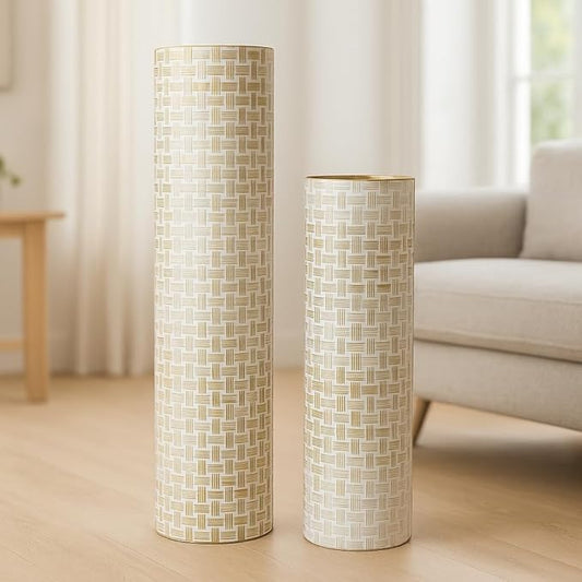 Leewadee Gold Tall Floor Vase, Set of 2 Decorative 24/19″ Large Gold Vases from Metal for Home Decor Living Room, Style with Pampas Grass for Modern, Vintage, Rustic or Farmhouse Room Decor