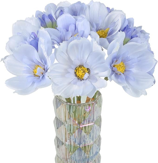 INSUNX 5 Bouquet Cosmos Artificial Flowers Light Blue Fake Daisy Flowers 15Pcs Faux Wildflowers Silk Flowers for Wedding Garden Home Party Table Centerpieces Cake Decor (Light Blue)