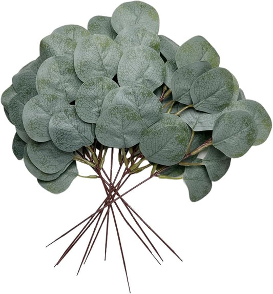 50pcs Eucalyptus Leaves simulate Green Plants, Wedding Home Office Center Flower Decoration, DIY vase Flower Arrangement Eucalyptus Leaves, Stems