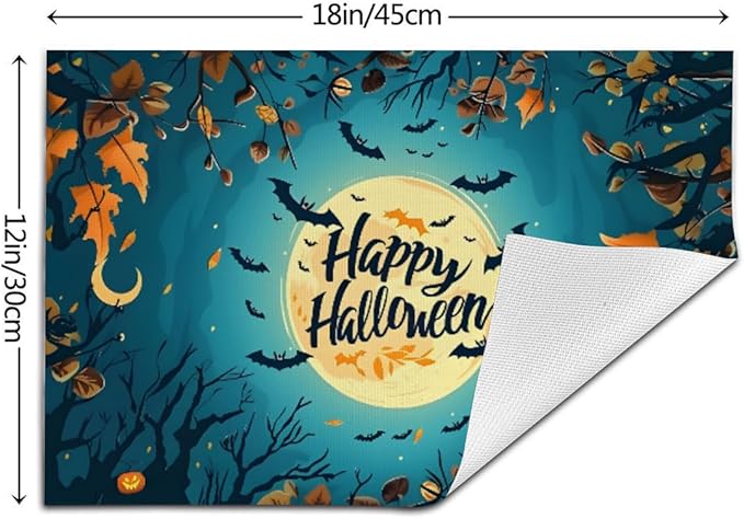 PVC Placemats Set of 1 Wipeable Table Mats Washable Heat Resistant Non Slip Vinyl Dining Table Mat for Kitchen Indoor Outdoor Patio Farmhouse Place Mats Halloween Bat Maple Decorative