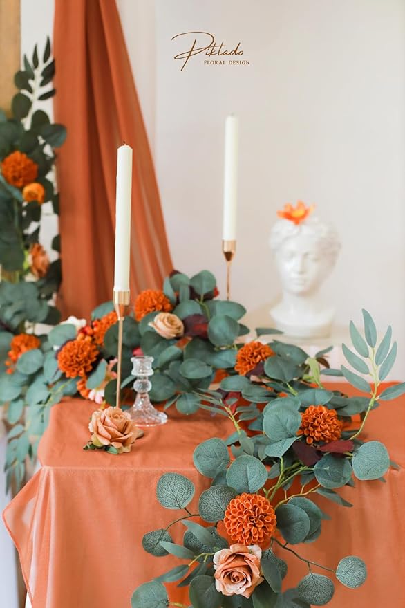 Artificial Wedding Cake Flowers Dahlia Flowers 25 pcs with Stem for DIY Wedding Decor Centerpieces Arrangements Bouquets (Orange)