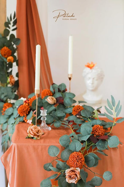 Artificial Wedding Cake Flowers Dahlia Flowers 25 pcs with Stem for DIY Wedding Decor Centerpieces Arrangements Bouquets (Orange)