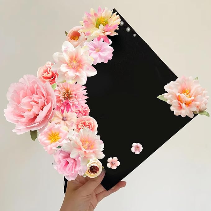 Artificial Flowers Heads Combo Pink Flowers Mix Silk Flowers Heads Faux Rose Bulk for Craft Garland Graduation Cap Wedding Bridal Baby Shower Home Party Decoration DIY Cake Decor