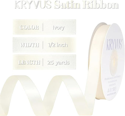 Ivory Satin Ribbon, Double Faced 1/2 Inch X 50 Yards Ivory Ribbon, Premium Satin Ribbon for Gift Wrapping, Crafts, Hair Bow Making, Sewing, Flower Bouquet, Wedding Party Decor