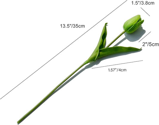 Mandy's Artificial Tulips 20 Stems Green PU Faux Flowers for Thanksgiving and Christmas Decorations Wedding Home Decor 13.5 Inch