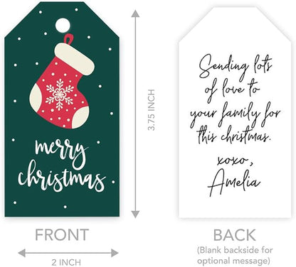 Andaz Press Christmas Holiday Season Classic Gift Tags, Merry Christmas to from Classic Favor Tags, Christmas Snowflake Stocking Design, for Holiday Events, Parties, and Favors, 60-Pack