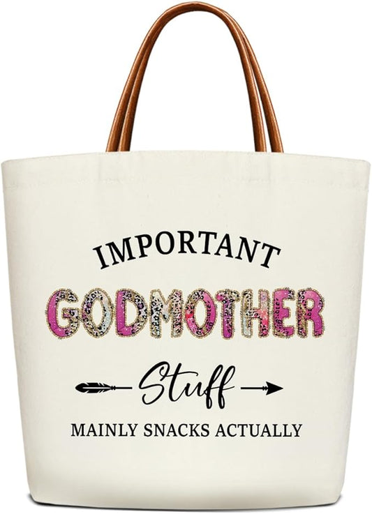 Canvas Tote Bag for Women, Important Stuff Bag with Leather Handle, Reusable Grocery Bags for Shopping Beach Travel
