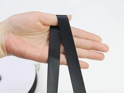 Black Double Faced Satin Ribbon 7/8 Inch - 100 Yards Continuous Soft Gift Wrapping Package Ribbon for Invitations, Flower Bouquets, Weddings, Bows, Hair Decoration, Valentine's Day, and Mother's Day
