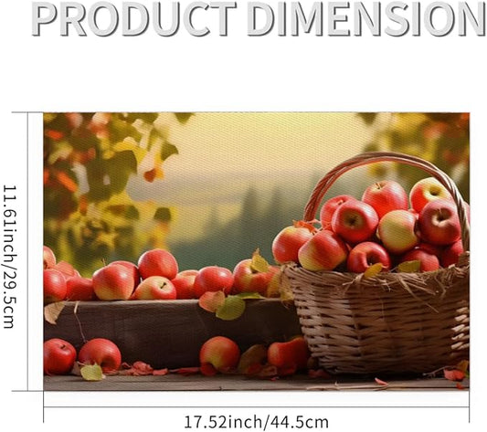Fall Fruit Apple Placemats Set of 4 PVC Vinyl Non Slip Table Mats Waterproof Heat Resistant Place Mats Washable Wipeable Dining Table Mat for Kitchen Party Farmhouse Indoor Outdoor Decorative