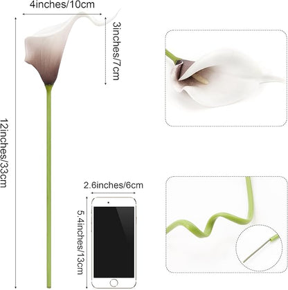 SITUMEIZI 24 PCS Artificial Calla Lily Fake Flowers Silk Flower Real Touch for Home Kitchen Decor Wedding Bouquet Office Decoration(Black & White)