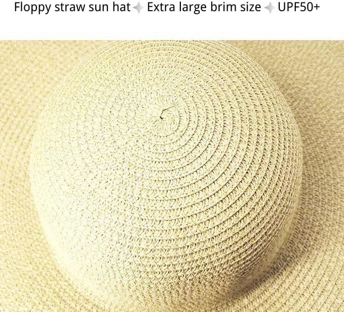 Oversized Beach Straw Hats for Women Extra Large Wide Brim Beach Hat Foldable Roll up Floppy Sun Hat