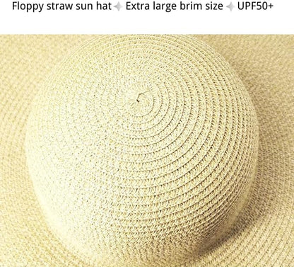 Oversized Beach Straw Hats for Women Extra Large Wide Brim Beach Hat Foldable Roll up Floppy Sun Hat