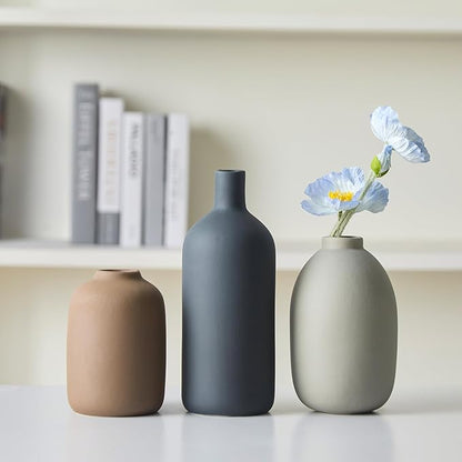 Ceramic Vase Set of 3,Neutral Modern Vases for Bouquet Pampas Grass Dried Fresh Flowers,Rustic Home Decor for Living Room,Bedroom Entryway