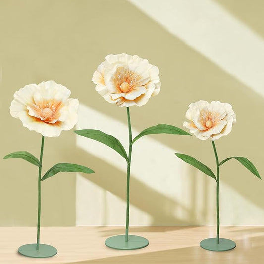 Giant Fake Flowers 5.77FT Champagne Large Paper Flowers 3D Artificial Floral Wedding Decorations for Birthday Party Outdoor Banquet Event Home Backdrop Decor