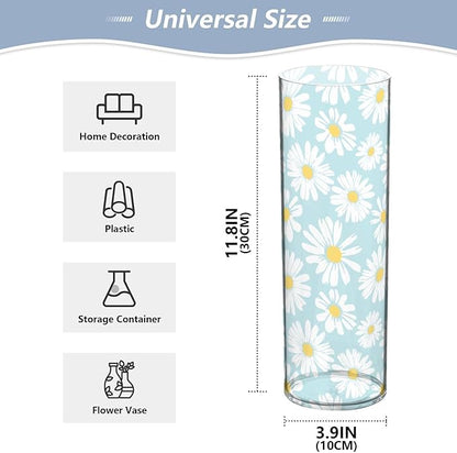 Vase Plastic Vase Elegant Cylinder Flower Vase Shatterproof Decorative Centerpiece for Home Table Office Weddings Events (11.8 x 3.9 in)