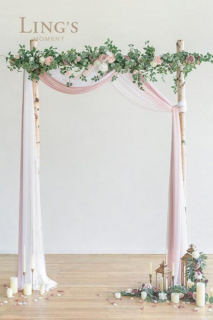 Ling's Moment Wedding Arch Draping Fabric 3 Panels 20Ft Chiffon Fabric, Sheer Hanging Drapes Arrangement for Wedding Ceremony Backdrop Outdoors Party Swag Home Decor (Dusty Rose & White & Blush)