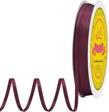 Double Face Wine Red Satin Thin Ribbon 1/8 inch X 100 Yards Polyester Wine Red Ribbon for Gift Wrapping Very Suitable for Weddings Party Hair Bow Invitation Decorations and More