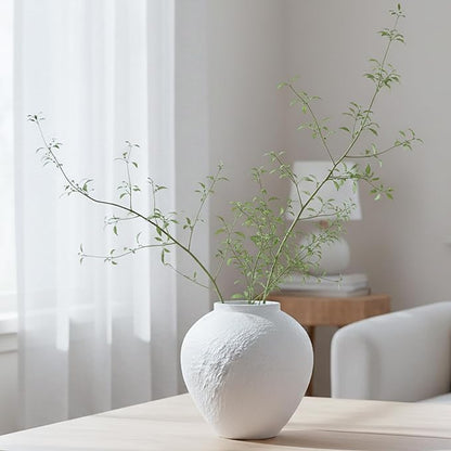 Vintage Ceramic Vase, Minimalist Texture Stone Patterned White Flower Vase, Decorative Vase for Living Room Shelf Farmhouse Dining Table Centerpiece Decor (White Texture 7.9'')