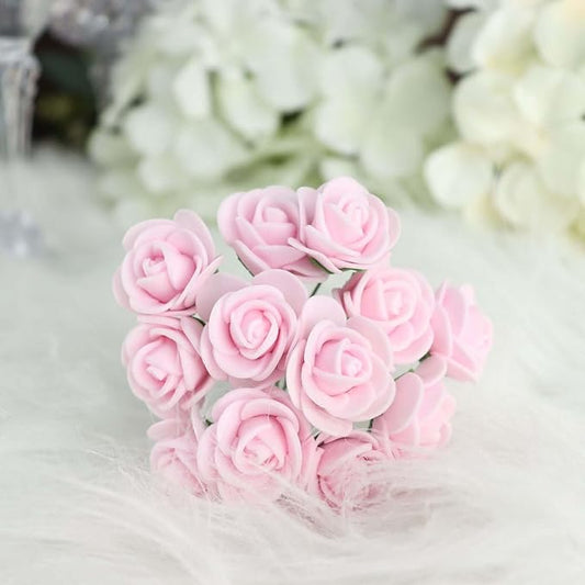 Efavormart 48 Roses | 4" Tall Pink Real Touch Artificial DIY Foam Rose Flowers with Stem, Craft Rose Buds